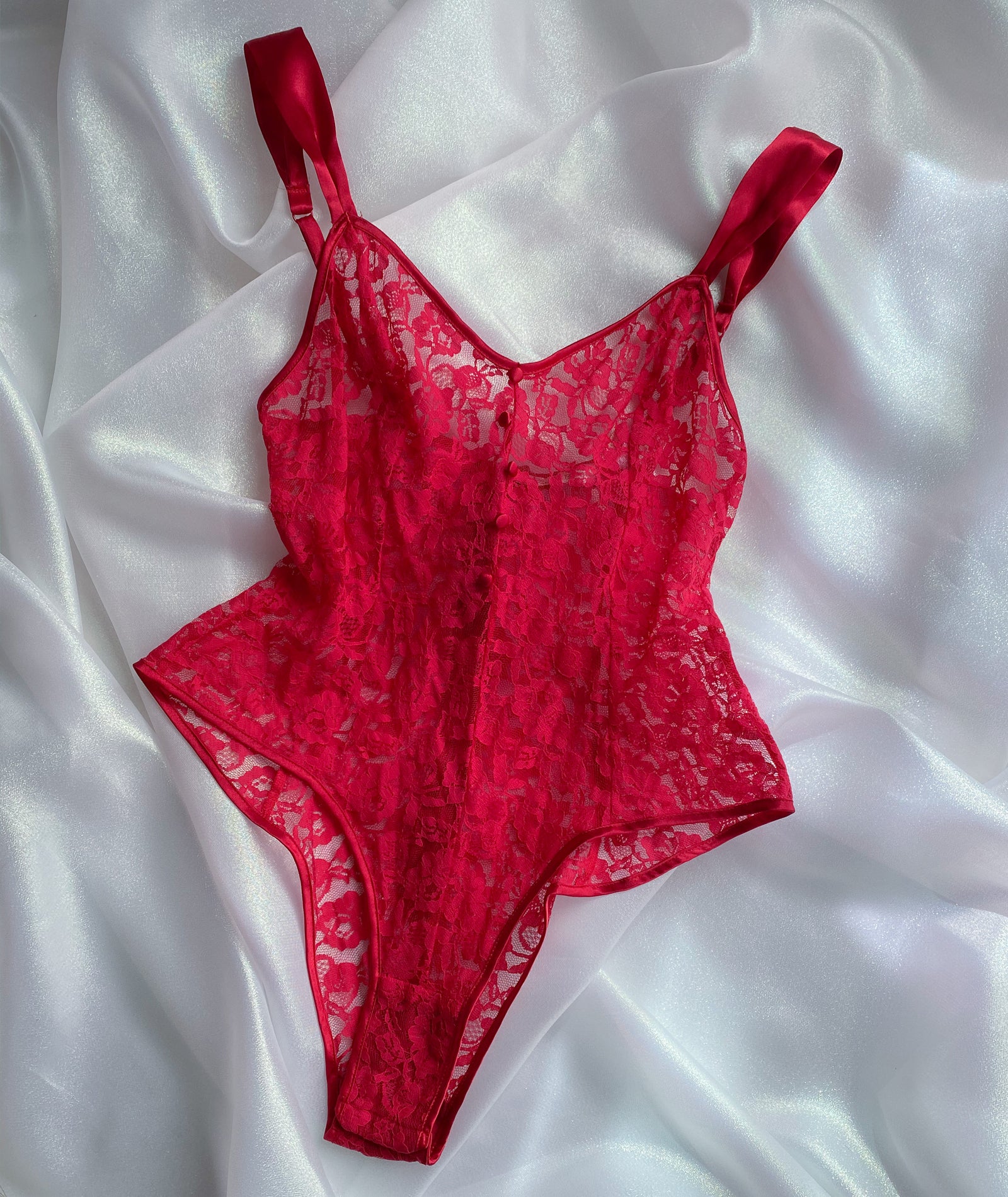 Vintage Victoria’s Secret silk red lace bodysuit-small